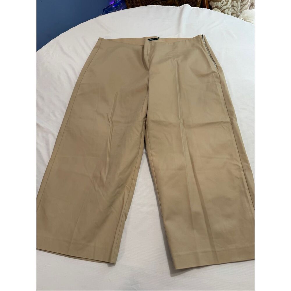Lauren Ralph Lauren Women’s Tan Wide Leg Khaki Cropped Twill Pants Plus Size 18W